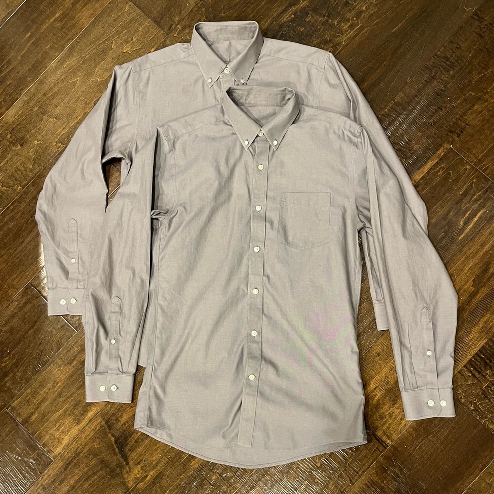 2 x Eddie Bauer gray wrinkle-free dress shirt mens Medium $75